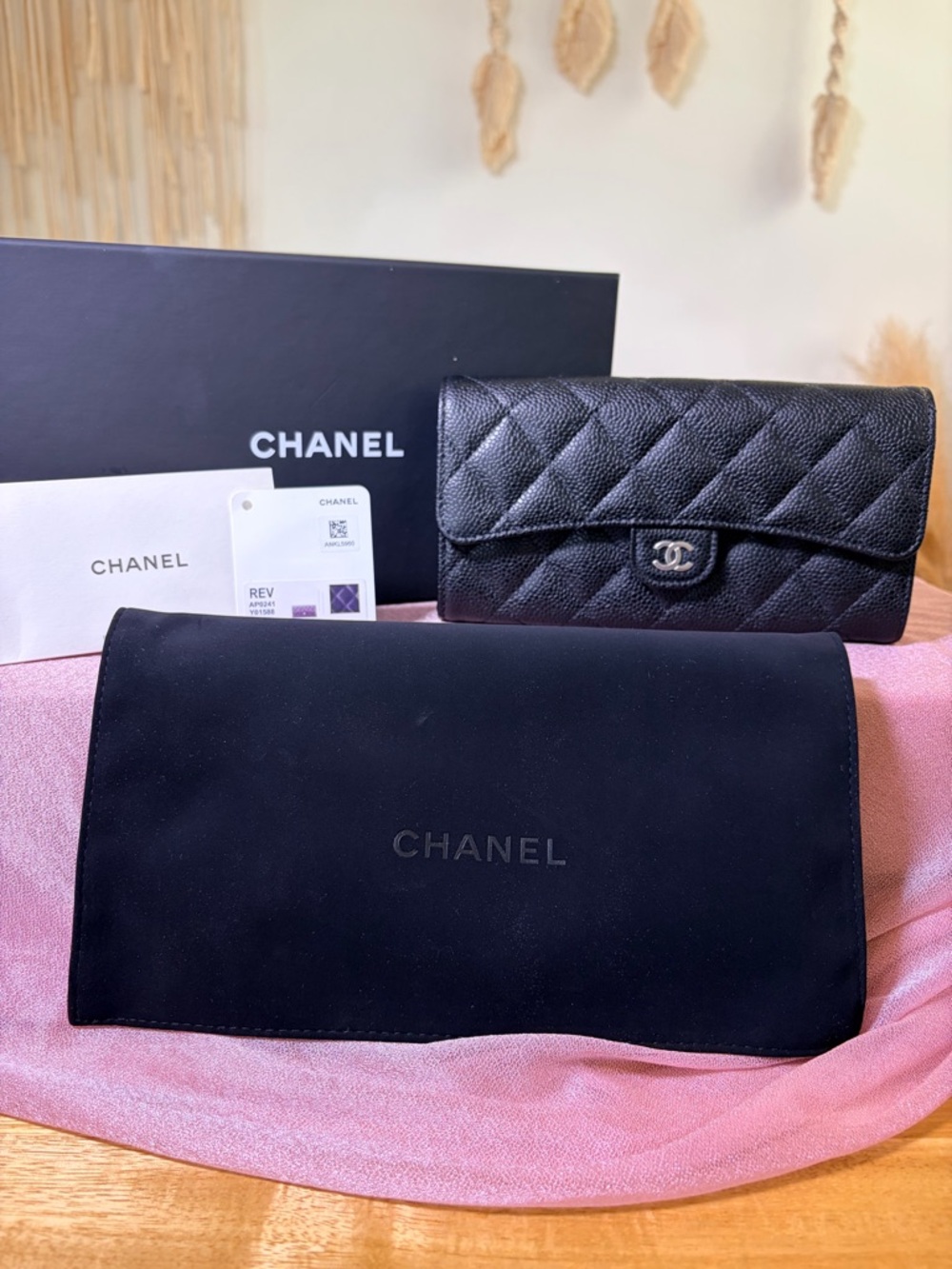 NWT CHANEL Black Quilted Caviar Leather Long Wallet with Silver CC - Picture 2 of 15